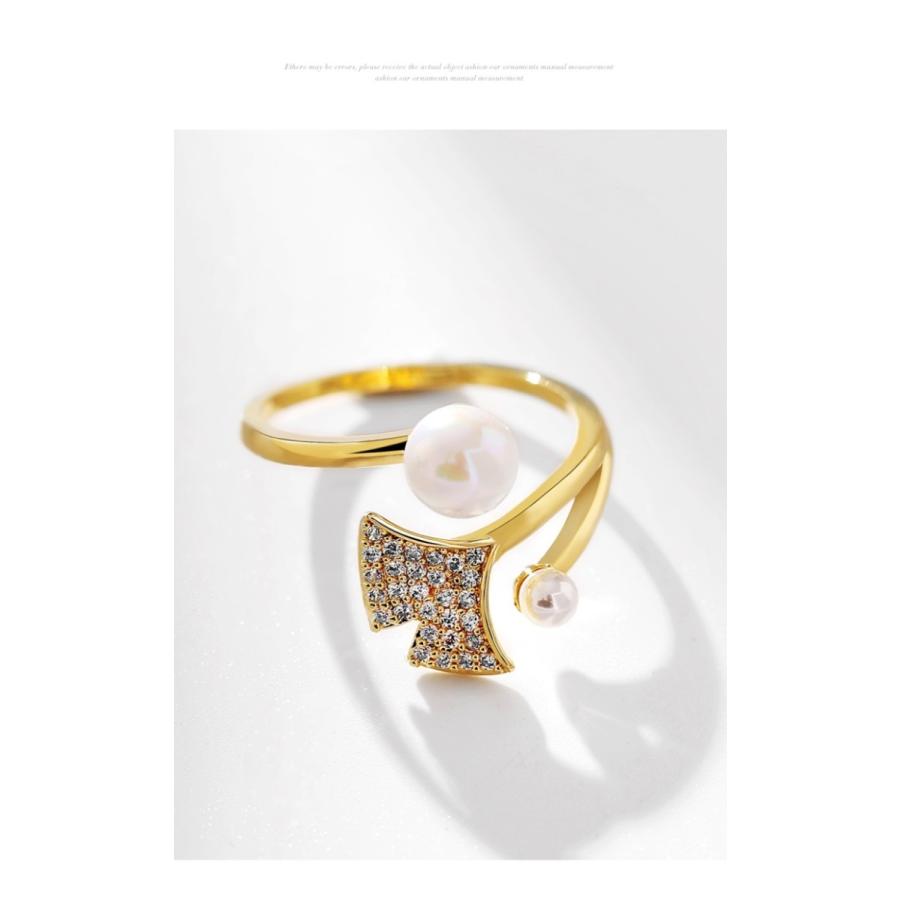 リング 指輪 レディース 本貝パール スワロフスキー 誕生日 記念日 クリスマス 上品 フリーサイズ 金属アレルギー対応 - 画像 (2)