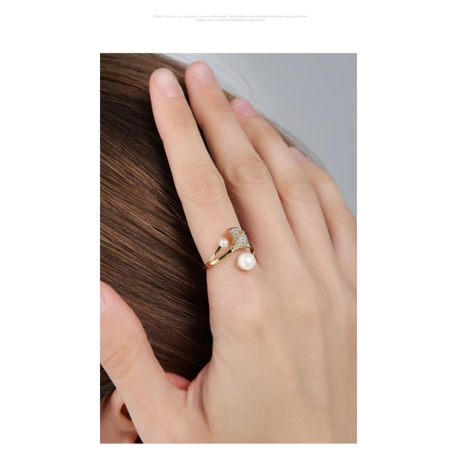 リング 指輪 レディース 本貝パール スワロフスキー 誕生日 記念日 クリスマス 上品 フリーサイズ 金属アレルギー対応 - 画像 (3)