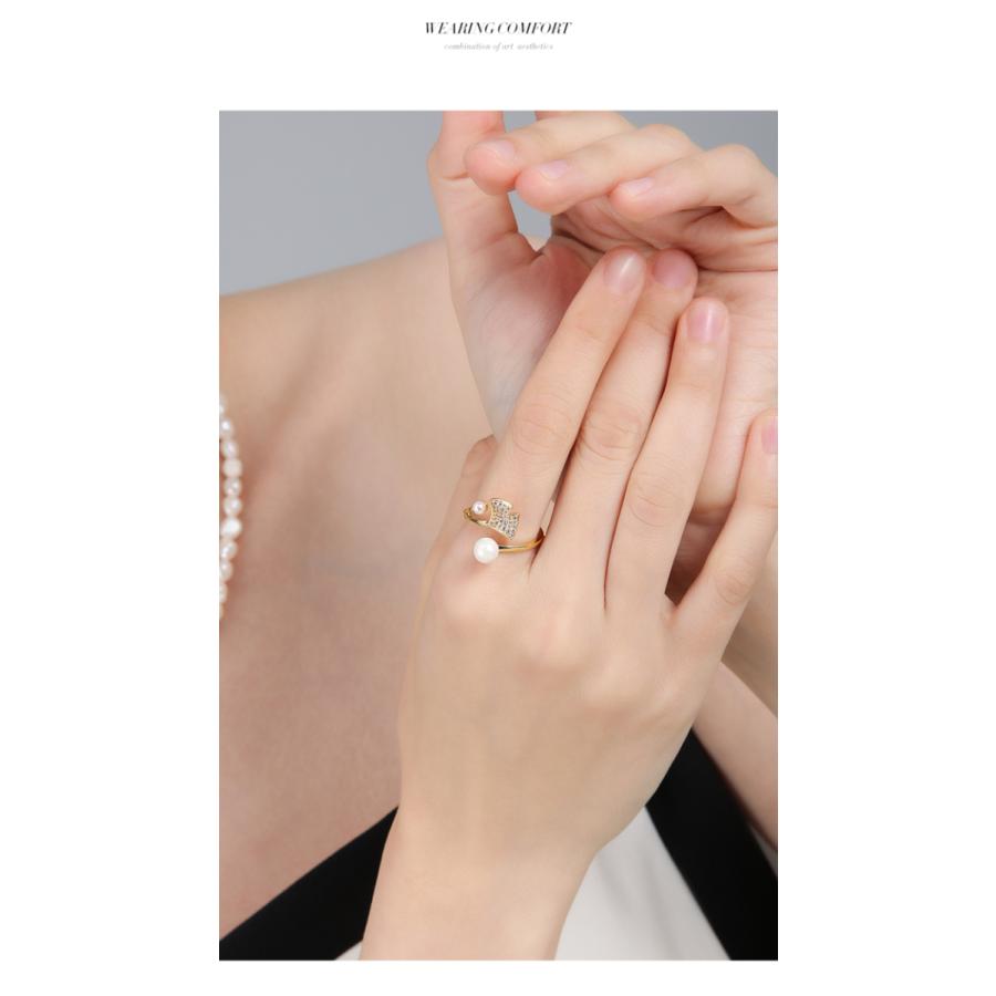 リング 指輪 レディース 本貝パール スワロフスキー 誕生日 記念日 クリスマス 上品 フリーサイズ 金属アレルギー対応 - 画像 (5)