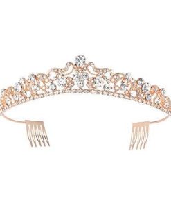 SWEETV Rose Gold Wedding Tiaras and Crowns with Comb, Rhinestone Bridal Cro
