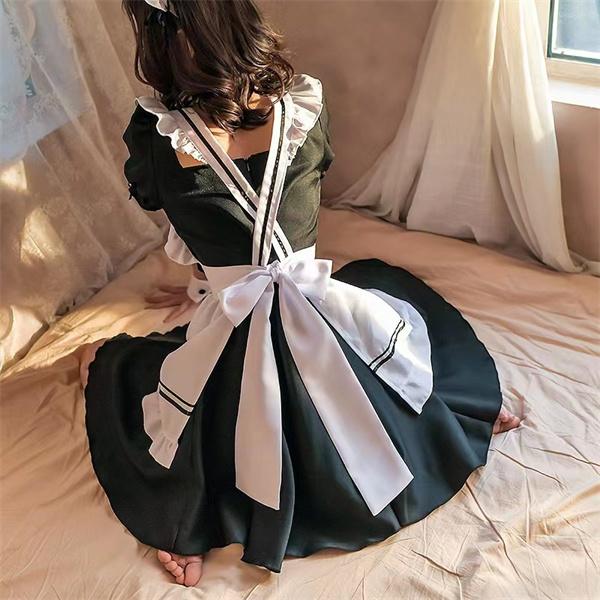 当日発送 メイド服 セクシー コスプレ ロリータ レディース メイド 服 ゴスロリ 萌え 衣装 フリル かわいい カチューシャ 付き 8点 セット - 画像 (6)