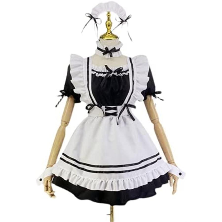 当日発送 メイド服 セクシー コスプレ ロリータ レディース メイド 服 ゴスロリ 萌え 衣装 フリル かわいい カチューシャ 付き 8点 セット - 画像 (8)