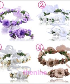 ウェディング花冠【ヘッドドレス】花冠・腕輪２点セット　ティアラ 花輪 リゾート 造花 髪飾り 新婚旅行 花嫁 二次会/結婚式/フェス