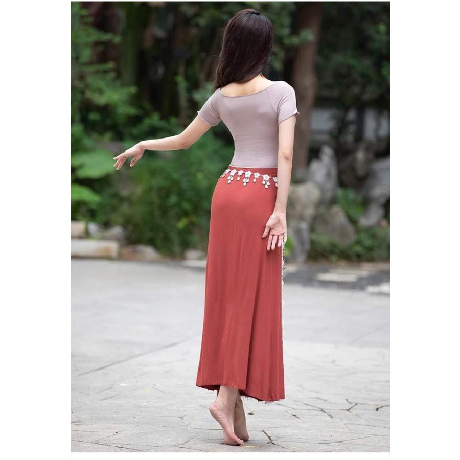 ベリーダンス衣装 セットアップ レッスン着 練習着 衣装 セット レース ヒップスカープ スカート レッスンウェア 半袖 トップス 無地 レディース 大人 社交ダン - 画像 (5)