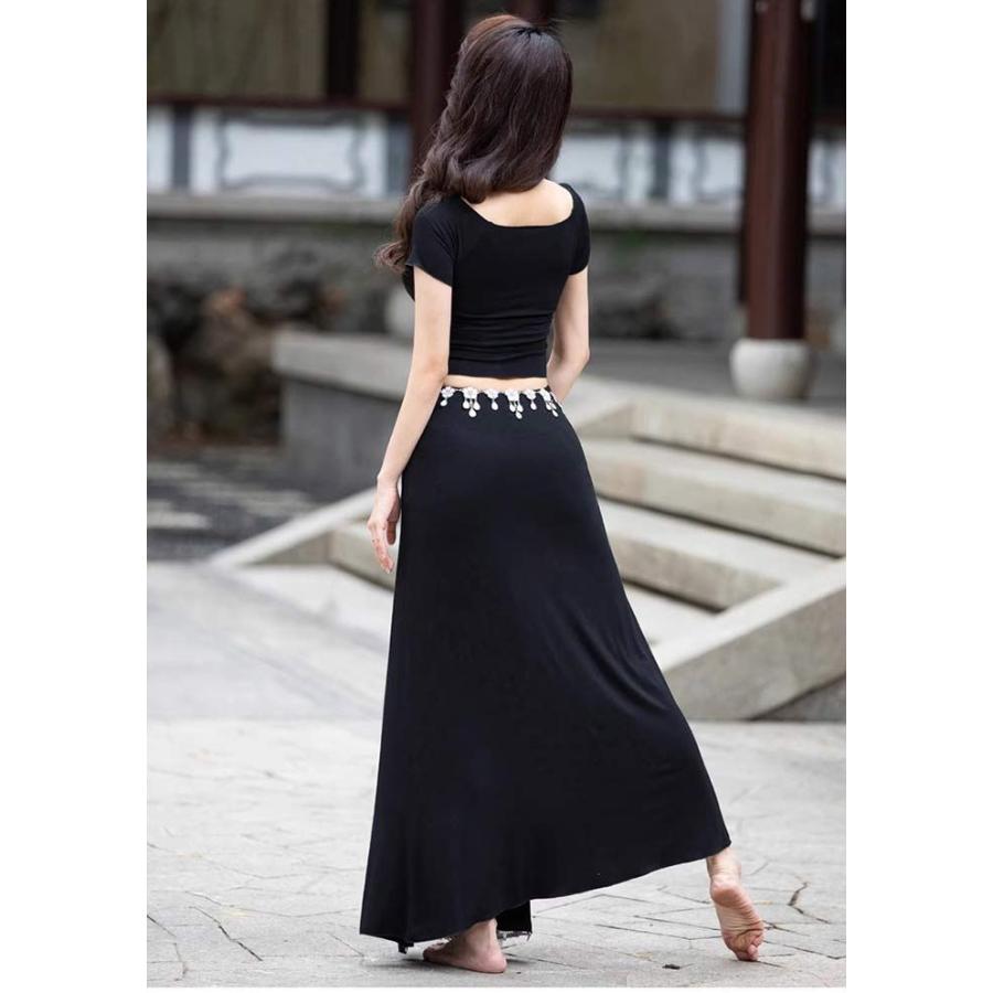 ベリーダンス衣装 セットアップ レッスン着 練習着 衣装 セット レース ヒップスカープ スカート レッスンウェア 半袖 トップス 無地 レディース 大人 社交ダン - 画像 (8)