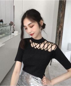 ワンショルダーTシャツ  韓国ファッションウエア アンダーシャツ ニット半袖Tシャツ ダンス衣装 エレガント ダンス 練習着 レッスンウエア カジュアルTシャ