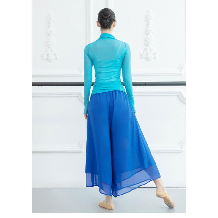 ダンス衣装 レディース ワイドパンツ ガウチョパンツ シフォン ダンスパンツ ロング丈 サイトスリット おしゃれ パンツ ダンス ヨガ 普段着 大人 ステージ衣装 - 画像 (6)