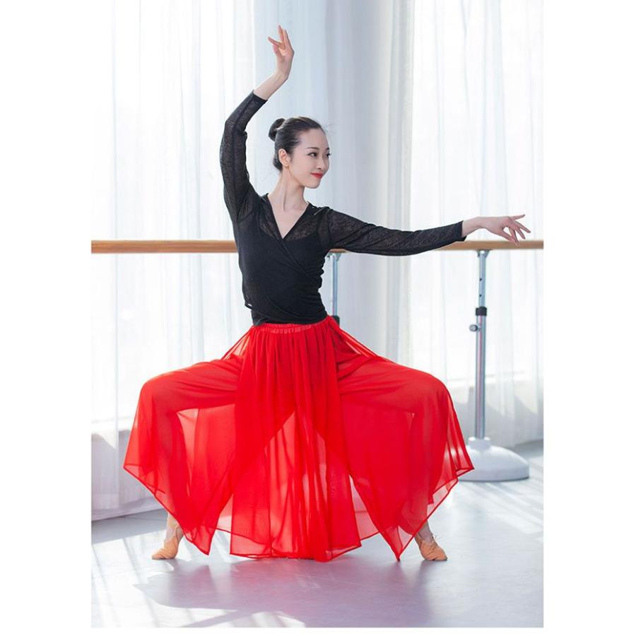 ダンス衣装 レディース ワイドパンツ ガウチョパンツ シフォン ダンスパンツ ロング丈 サイトスリット おしゃれ パンツ ダンス ヨガ 普段着 大人 ステージ衣装 - 画像 (7)