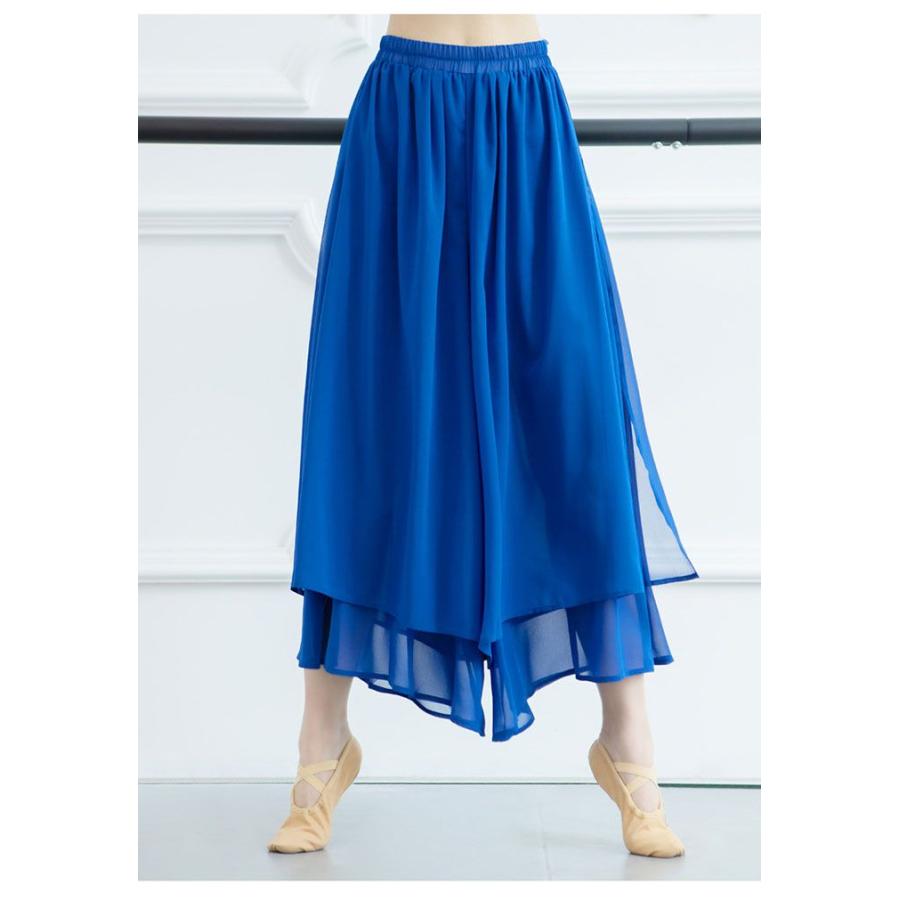 ダンス衣装 レディース ワイドパンツ ガウチョパンツ シフォン ダンスパンツ ロング丈 サイトスリット おしゃれ パンツ ダンス ヨガ 普段着 大人 ステージ衣装 - 画像 (9)