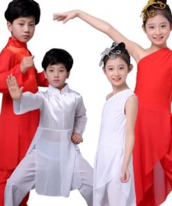 「即納」子供舞台ステージ衣装 中国風民族ダンス衣装二点セット　古典ダンス衣装　太極拳ウエア　中華漢服　チャイナドレス　男の子 女の子 剣舞カンフー衣装　