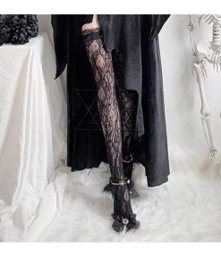 編みタイツ ソックス 2足 総レース フリル 下着 ランジェリー 網タイツ あみタイツ ガーターベルトに ブラック ホワイト ハロウィン