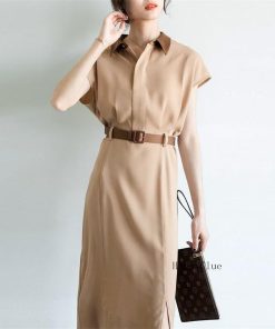 フォーマル ワンピース シャツ風ワンピース エレガント レディース 通勤ワンピース OLオフィス 事務服 きれいめ 半袖 春夏 おしゃれ Aライン ロング丈ワンピース