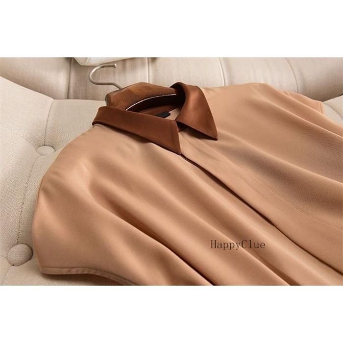 フォーマル ワンピース シャツ風ワンピース エレガント レディース 通勤ワンピース OLオフィス 事務服 きれいめ 半袖 春夏 おしゃれ Aライン ロング丈ワンピース - 画像 (4)