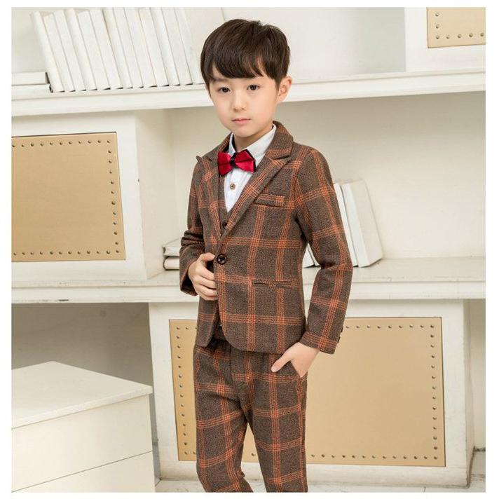 男の子 子供スーツ 入学式 卒業式 スーツ 男子 小学生 フォーマル チェック柄 キッズスーツ 子供服 長袖 タキシード 発表会 演奏会 ベビー服 4点セット【ジャケ - 画像 (6)