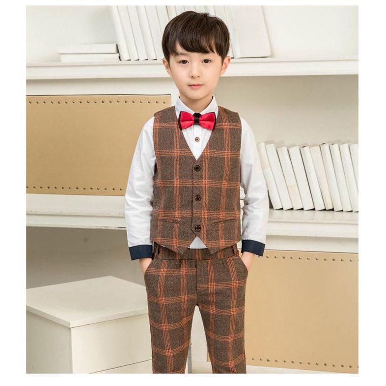 男の子 子供スーツ 入学式 卒業式 スーツ 男子 小学生 フォーマル チェック柄 キッズスーツ 子供服 長袖 タキシード 発表会 演奏会 ベビー服 4点セット【ジャケ - 画像 (7)