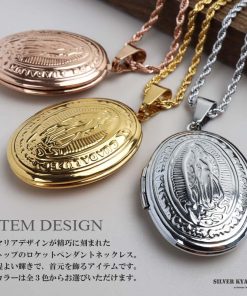 (ゴールド、50cm) ステンレス ロケットネックレス ロケットペンダント マリアネックレス 写真  18KGP 金アレ対応