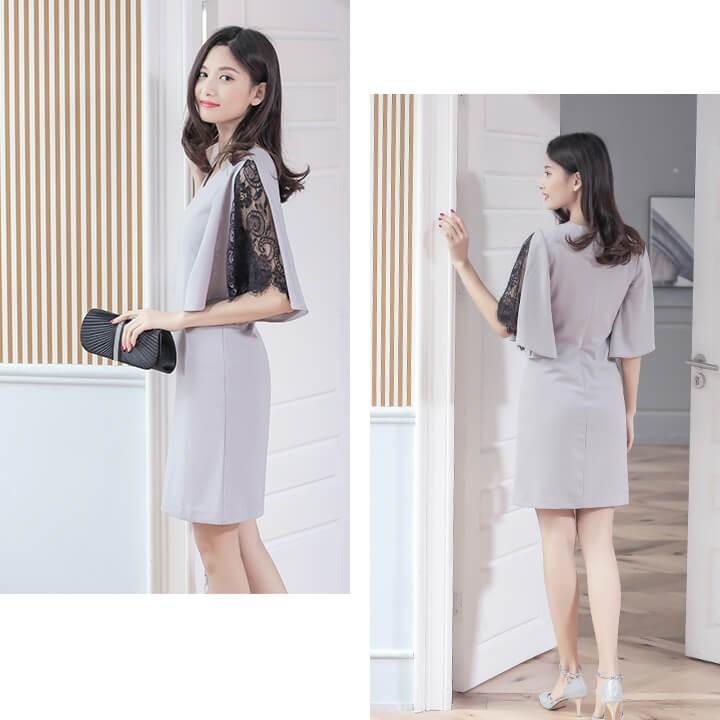 You Color ドレス 結婚式 パーティードレス ワンピース フォーマル 同窓会 謝恩会 成人式 二次会 袖あり 忘年会 お呼ばれ レース 膝丈 半袖 タイト ミニ 20代 30代 du008 - 画像 (9)