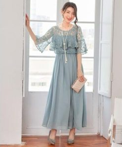DRESS+ ドレスプラス パーティードレス ワンピース 体型カバー 結婚式 （ブルーグレー）