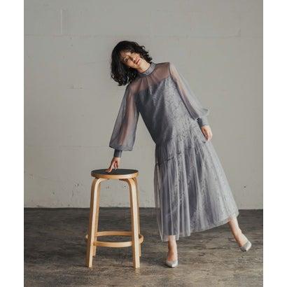 GIRL DRESS FOR NOW ガール モチーフレースチュールIラインロング丈 結婚式 ワンピース パーティードレス (ブルーグレー)