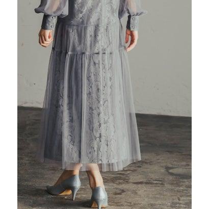 GIRL DRESS FOR NOW ガール モチーフレースチュールIラインロング丈 結婚式 ワンピース パーティードレス (ブルーグレー) - 画像 (4)