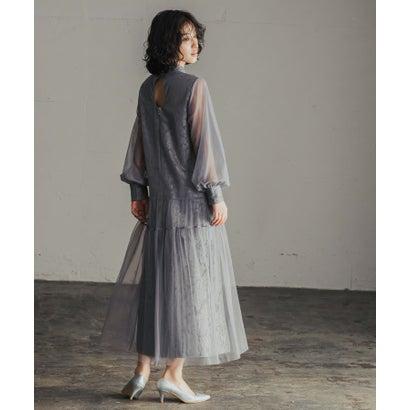 GIRL DRESS FOR NOW ガール モチーフレースチュールIラインロング丈 結婚式 ワンピース パーティードレス (ブルーグレー) - 画像 (5)