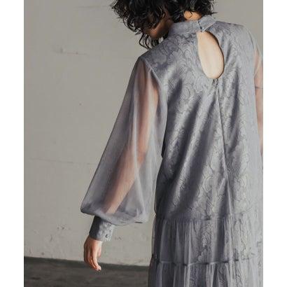 GIRL DRESS FOR NOW ガール モチーフレースチュールIラインロング丈 結婚式 ワンピース パーティードレス (ブルーグレー) - 画像 (6)