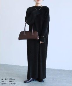 レカ reca セルフカット長袖マキシプリーツワンピース（bel-blc-6404） （ブラック）