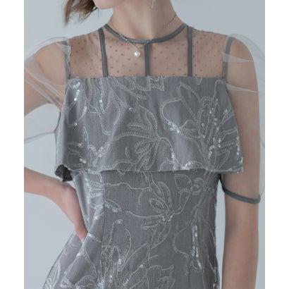 レジャ Leja ドットチュールフラワースパンコールIラインドレスワンピース美脚効果結婚式 パーティードレス 成人式 二次会 同窓会 お呼ばれ オケー - 画像 (2)