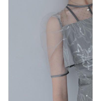 レジャ Leja ドットチュールフラワースパンコールIラインドレスワンピース美脚効果結婚式 パーティードレス 成人式 二次会 同窓会 お呼ばれ オケー - 画像 (3)