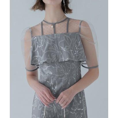 レジャ Leja ドットチュールフラワースパンコールIラインドレスワンピース美脚効果結婚式 パーティードレス 成人式 二次会 同窓会 お呼ばれ オケー - 画像 (5)