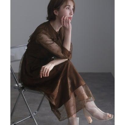 PourVous プールヴー ミモレ丈&袖ありフォーマルカフススリーブセレモニー結婚式パーティードレス ワンピース 20代 30代 40代 (ブラウン - 画像 (4)