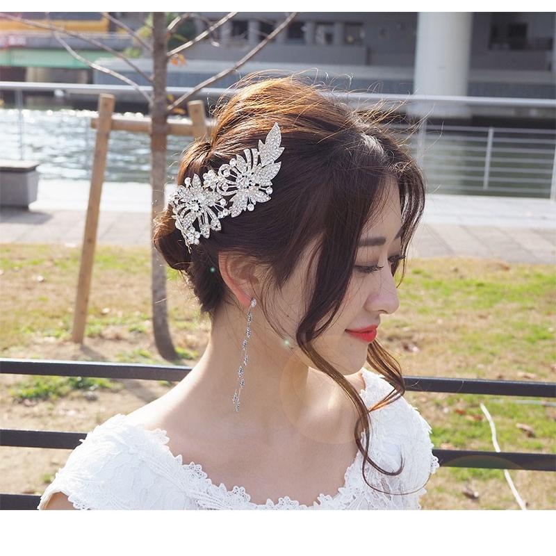 コーム ヘアコーム ビジュー ティアラ フラワー ヘアアクセサリー シルバー 髪飾り ヘッドドレス ヘッドアクセ ウェディング ブライダル 結婚式 花嫁 pc047 - 画像 (2)