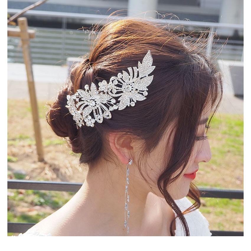 コーム ヘアコーム ビジュー ティアラ フラワー ヘアアクセサリー シルバー 髪飾り ヘッドドレス ヘッドアクセ ウェディング ブライダル 結婚式 花嫁 pc047 - 画像 (3)