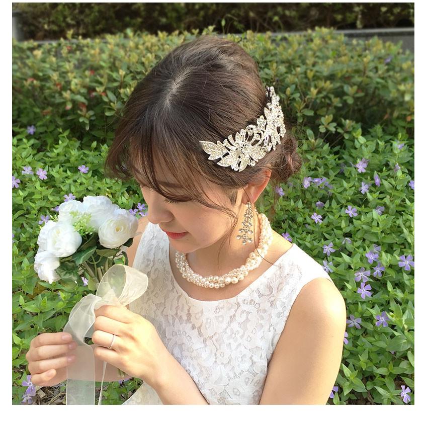 コーム ヘアコーム ビジュー ティアラ フラワー ヘアアクセサリー シルバー 髪飾り ヘッドドレス ヘッドアクセ ウェディング ブライダル 結婚式 花嫁 pc047 - 画像 (4)