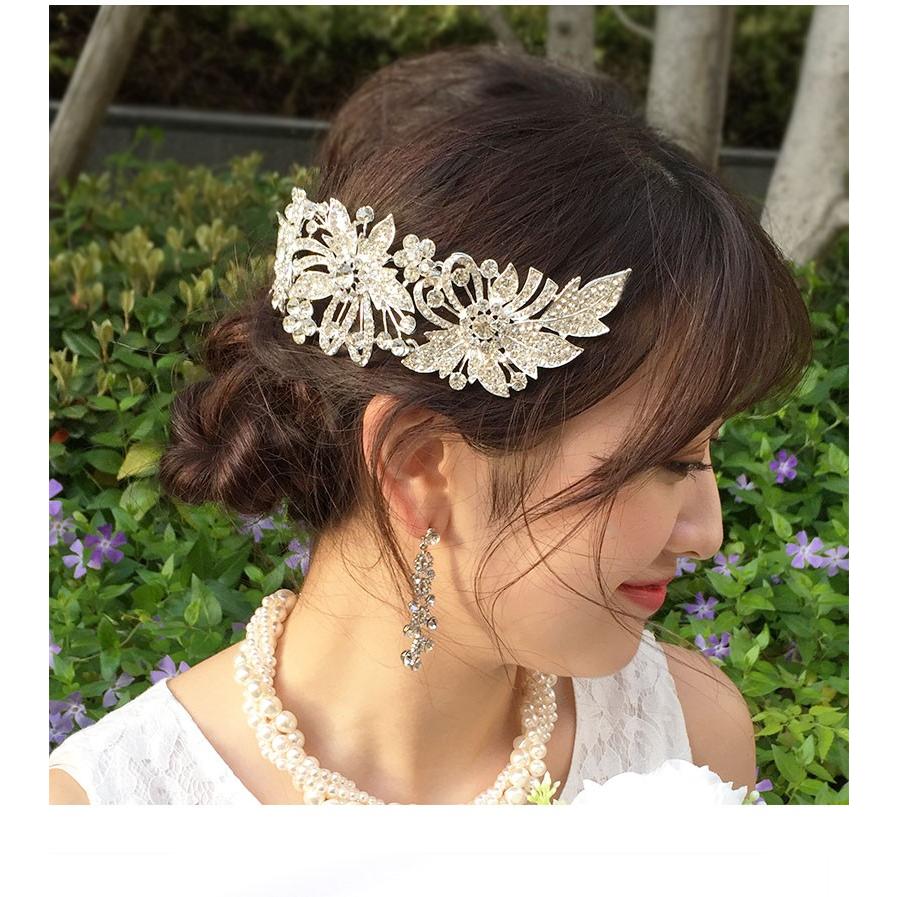 コーム ヘアコーム ビジュー ティアラ フラワー ヘアアクセサリー シルバー 髪飾り ヘッドドレス ヘッドアクセ ウェディング ブライダル 結婚式 花嫁 pc047 - 画像 (5)