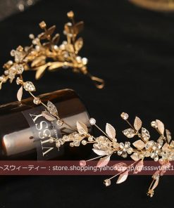 ウエディング ヘッドドレス ヘアバンド イヤリング リーフ ゴールド カチューシャ 髪飾り 花嫁 ウェディング 結婚式 発表会 演奏会 披露宴 パーティー 二次会