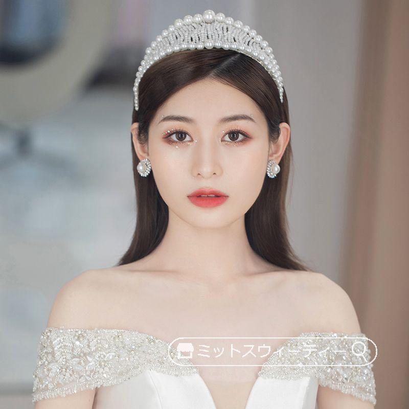 ウェディング ティアラ クラウン 結婚式 花嫁 パール ブライダル 二次会 発表会 髪飾り ヘッドドレス ウエディング小物 カチューシャ 韓国風 パーティー小物