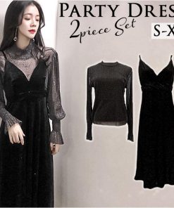 パーティードレス シースルー ロング 通販 ドレス ワンピース レースワンピース ロングワンピース ドレスワンピース ロングスカート Aライン ロング丈 長袖