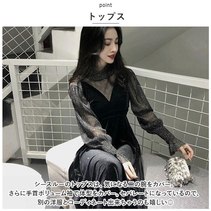 パーティードレス シースルー ロング 通販 ドレス ワンピース レースワンピース ロングワンピース ドレスワンピース ロングスカート Aライン ロング丈 長袖 - 画像 (5)