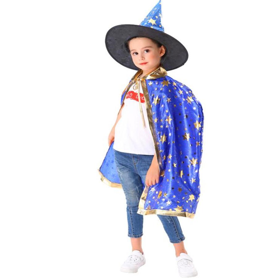 「爆買」 ハロウィン マント 子供 仮装 キャップ 2点セット 女の子 男の子 キッズ 魔法使い コスチューム コスプレ 魔女 お化け 衣装 道具 - 画像 (4)