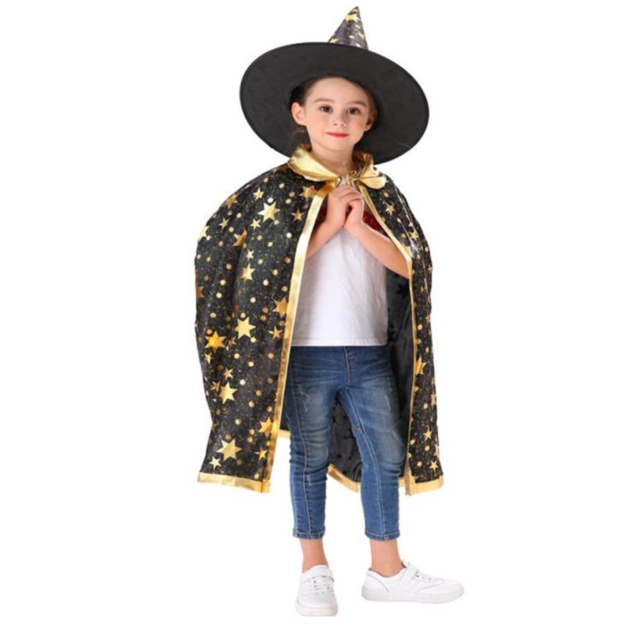 「爆買」 ハロウィン マント 子供 仮装 キャップ 2点セット 女の子 男の子 キッズ 魔法使い コスチューム コスプレ 魔女 お化け 衣装 道具 - 画像 (5)