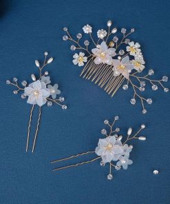 ウェディングヘッドドレス 髪飾りセット フラワー 花模様 ゴールド 演出 結婚式 二次会 発表会 演奏会 披露宴 前撮り 花嫁 ブライダル パーティー イベント