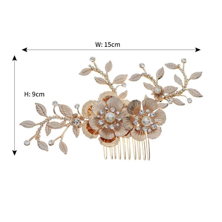 ヘッドドレス コーム フラワー 髪飾り ヘアアクセサリー 二次会 発表会 結婚式 花嫁 和装 着物 卒業式 パーティー ウェディング ブライダル ゴールド ヘアコーム - 画像 (4)