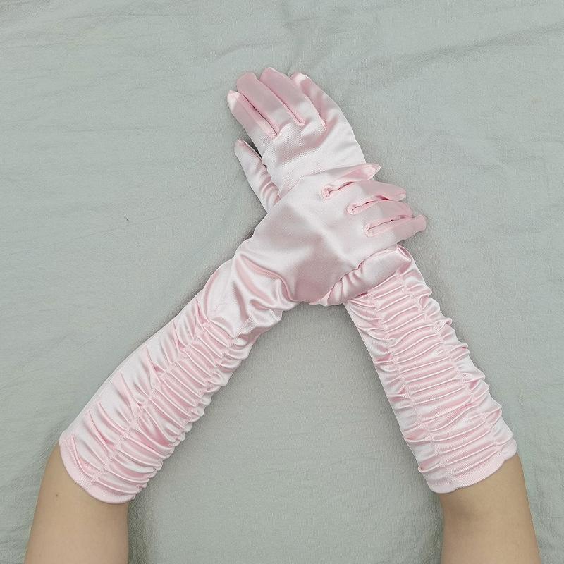 ウエディンググローブ レディース ミディアム丈 肘下丈 肘丈 サテン調 光沢感 無地 ドレス手袋 ブライダル小物 シンプル 上品 おしゃれ かわいい - 画像 (2)