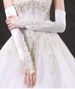 plusnao ウェディンググローブ ロンググローブ フィンガーレスグローブ ネイル手袋 指なし手袋 ウェディング手袋 ガントレット 長手袋 ロング サテン調 結婚式