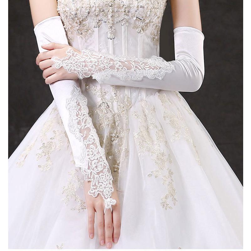 plusnao ウェディンググローブ ロンググローブ フィンガーレスグローブ ネイル手袋 指なし手袋 ウェディング手袋 ガントレット 長手袋 ロング サテン調 結婚式