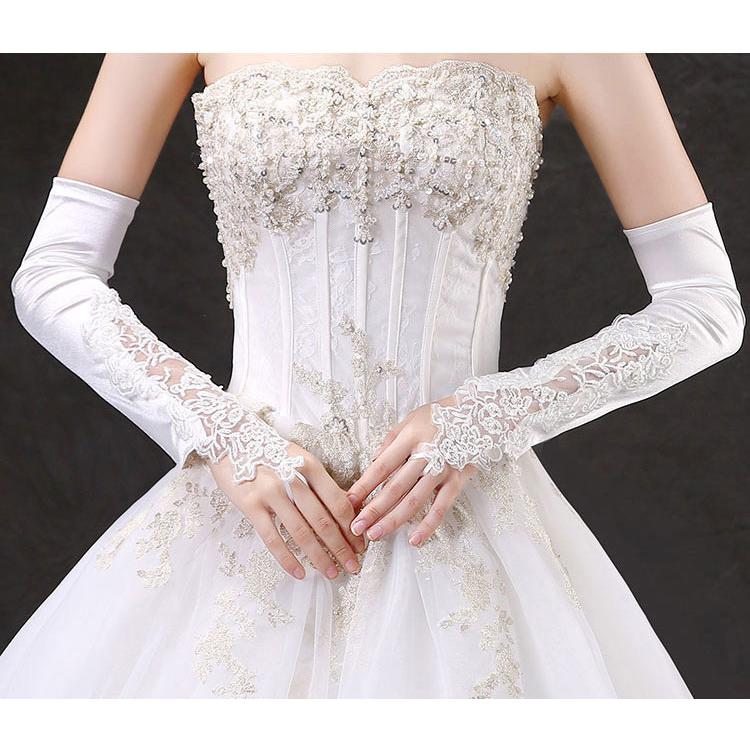 plusnao ウェディンググローブ ロンググローブ フィンガーレスグローブ ネイル手袋 指なし手袋 ウェディング手袋 ガントレット 長手袋 ロング サテン調 結婚式 - 画像 (3)