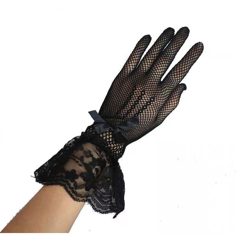 plusnao ウェディンググローブ レディース 女性 ウェディング小物 ブライダル 手袋 ショート メッシュ レース リボン ホワイト ブラック 無地 上品 おしゃ - 画像 (3)