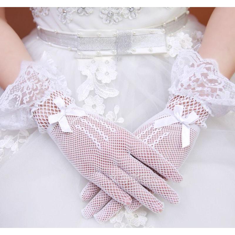 plusnao ウェディンググローブ レディース 女性 ウェディング小物 ブライダル 手袋 ショート メッシュ レース リボン ホワイト ブラック 無地 上品 おしゃ - 画像 (4)