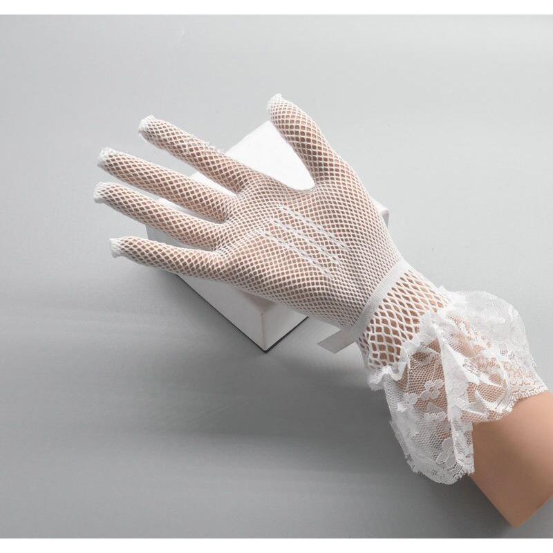 plusnao ウェディンググローブ レディース 女性 ウェディング小物 ブライダル 手袋 ショート メッシュ レース リボン ホワイト ブラック 無地 上品 おしゃ - 画像 (6)
